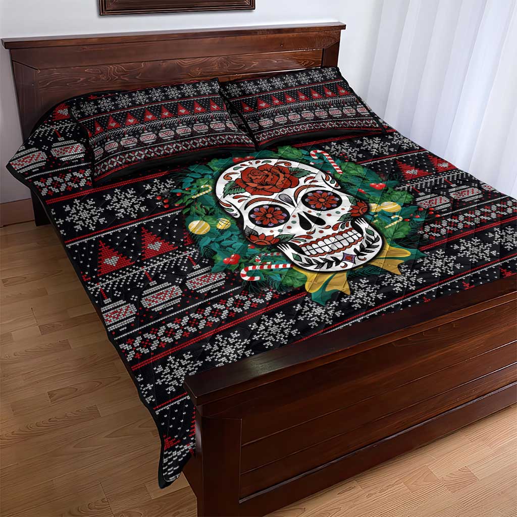 Skull Christmas Quilt Bed Set Xmas Holiday Patterns - Wonder Print Shop