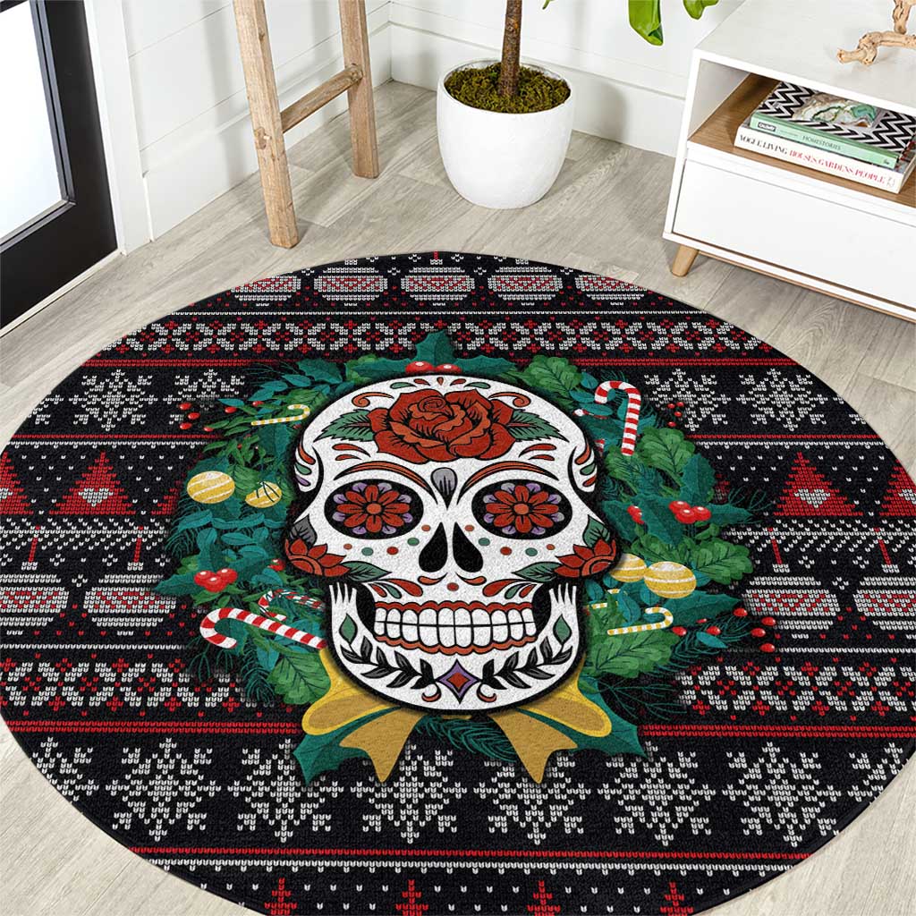 Skull Christmas Round Carpet Xmas Holiday Patterns - Wonder Print Shop