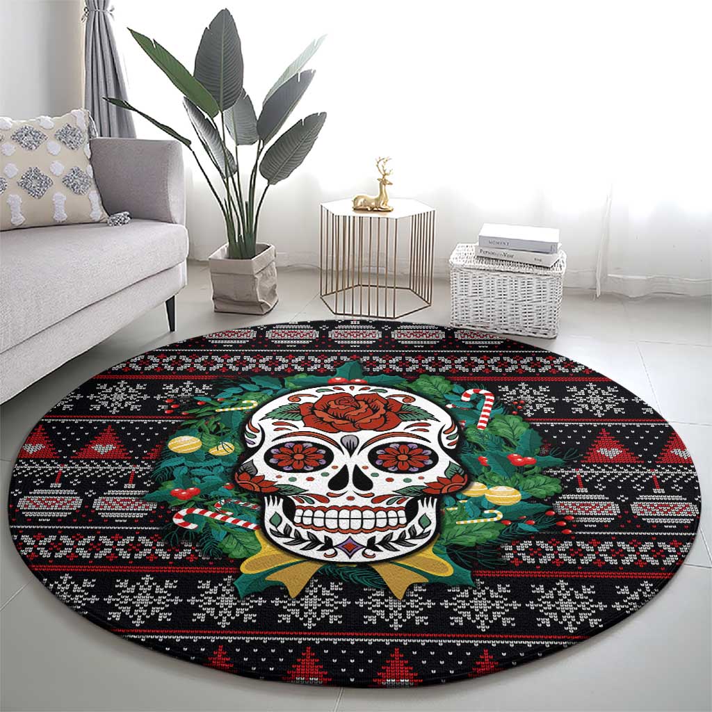 Skull Christmas Round Carpet Xmas Holiday Patterns - Wonder Print Shop