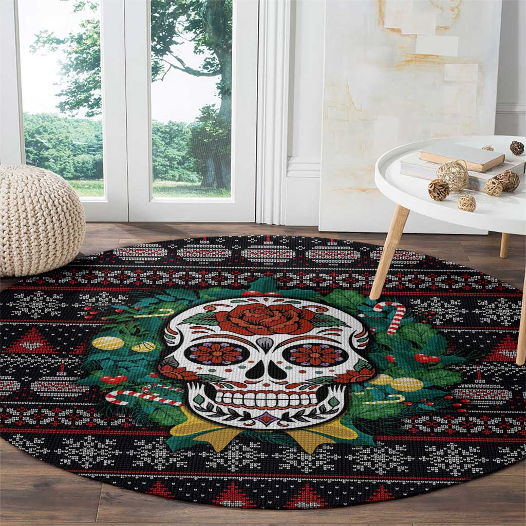 Skull Christmas Round Carpet Xmas Holiday Patterns - Wonder Print Shop