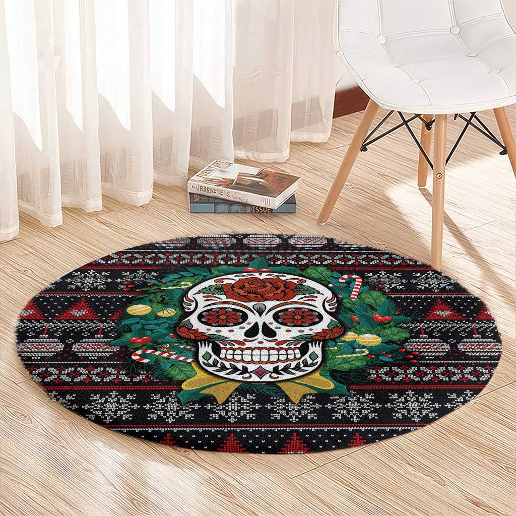 Skull Christmas Round Carpet Xmas Holiday Patterns - Wonder Print Shop