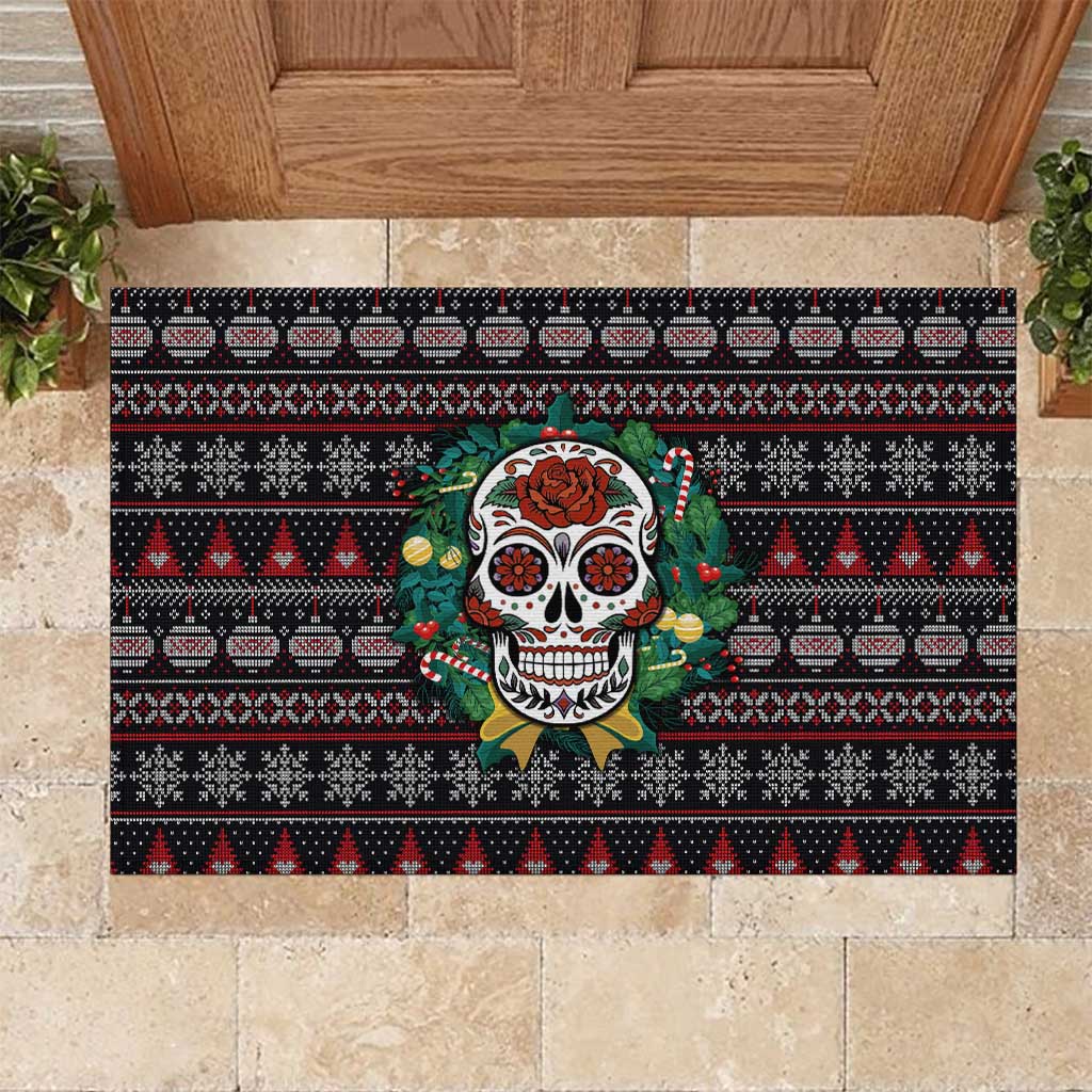 Skull Christmas Rubber Doormat Xmas Holiday Patterns - Wonder Print Shop