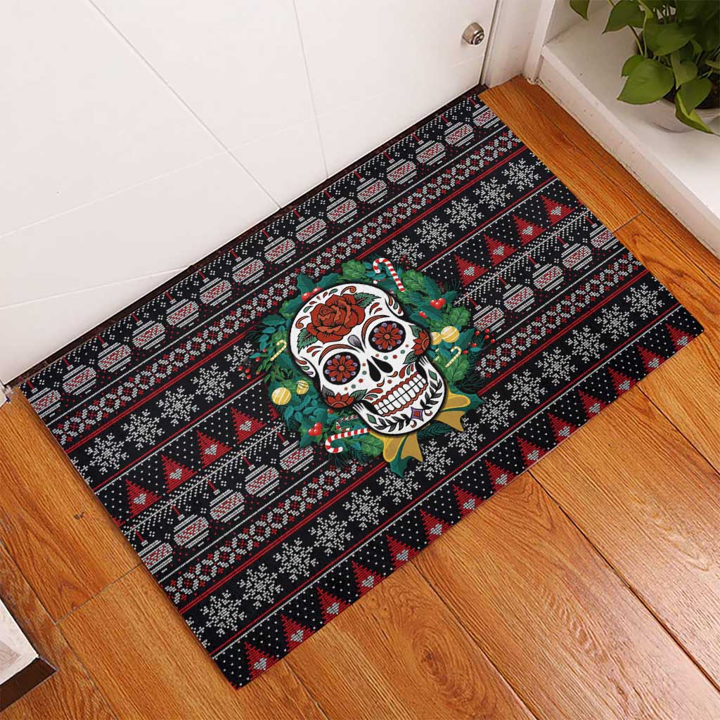 Skull Christmas Rubber Doormat Xmas Holiday Patterns - Wonder Print Shop