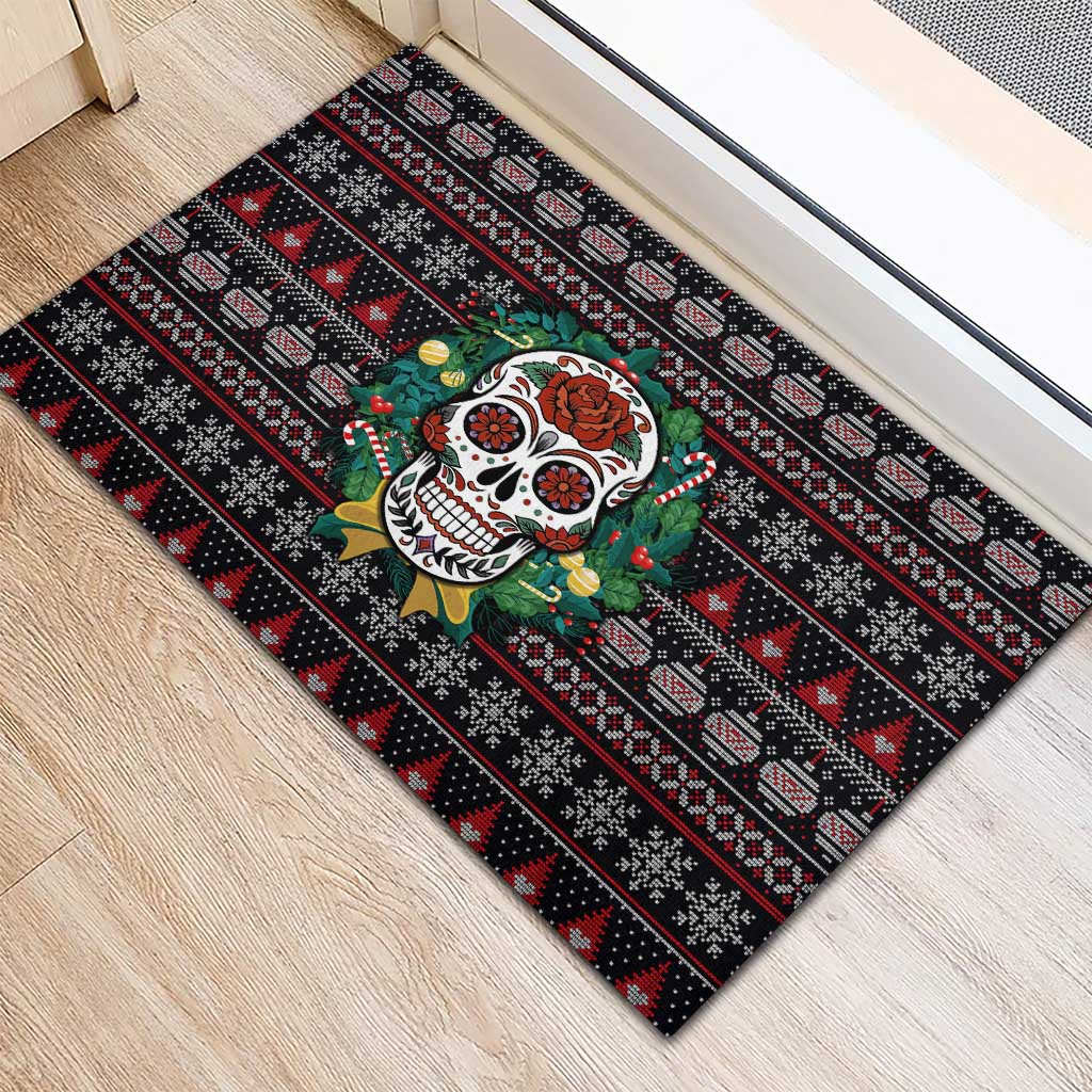 Skull Christmas Rubber Doormat Xmas Holiday Patterns - Wonder Print Shop
