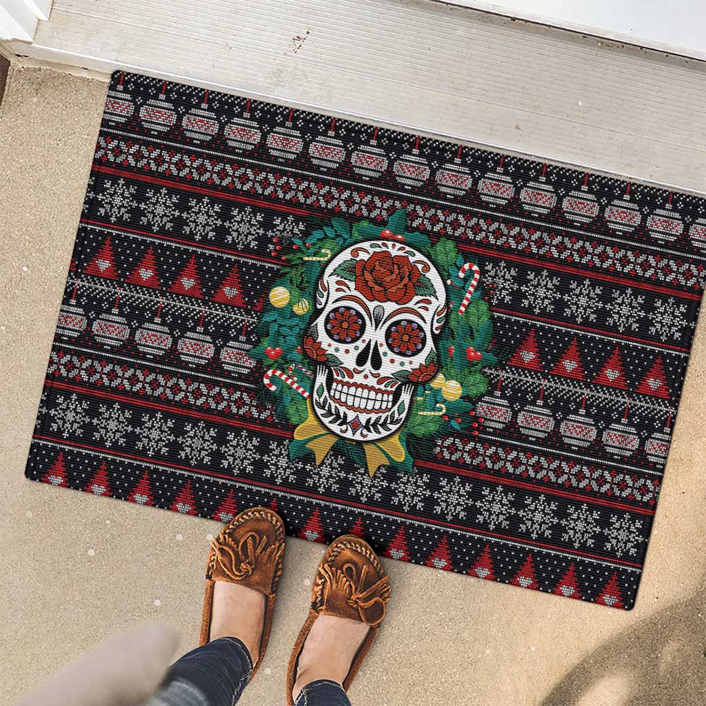 Skull Christmas Rubber Doormat Xmas Holiday Patterns - Wonder Print Shop