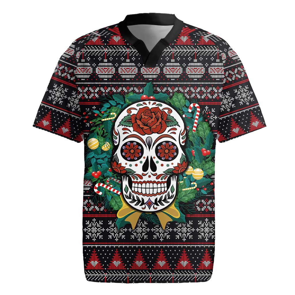 Skull Christmas Rugby Jersey Xmas Holiday Patterns - Wonder Print Shop