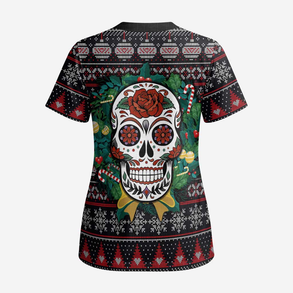 Skull Christmas Scrub Top Xmas Holiday Patterns - Wonder Print Shop