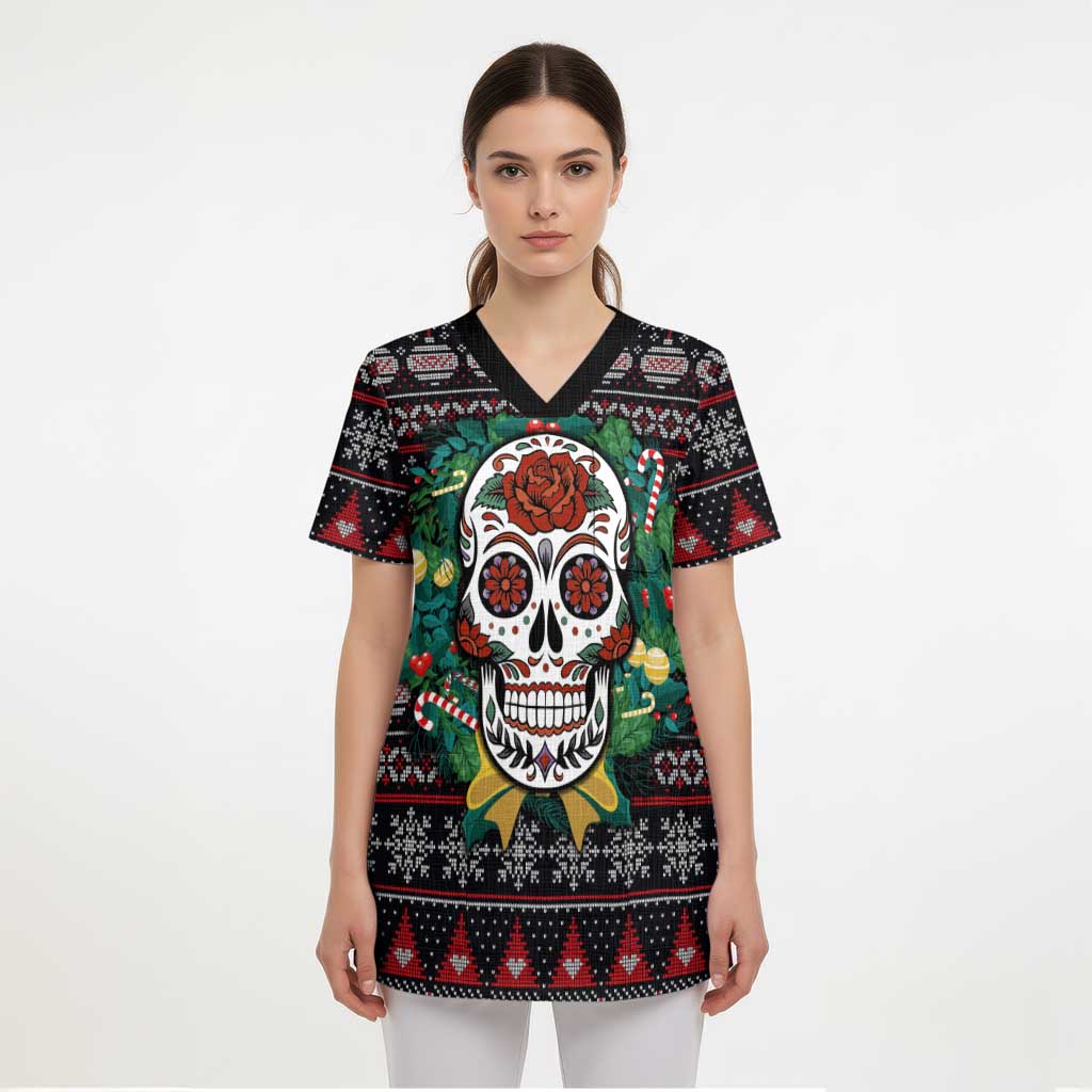 Skull Christmas Scrub Top Xmas Holiday Patterns - Wonder Print Shop