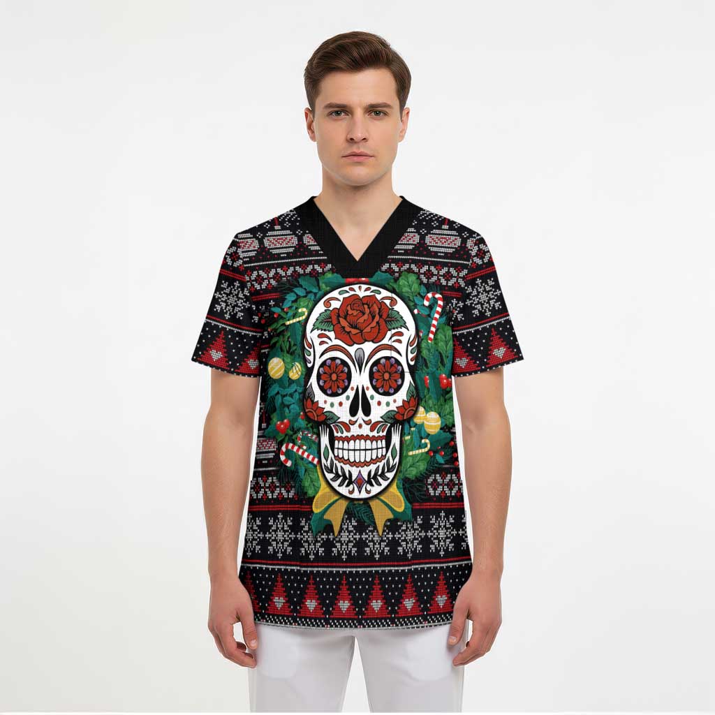 Skull Christmas Scrub Top Xmas Holiday Patterns - Wonder Print Shop