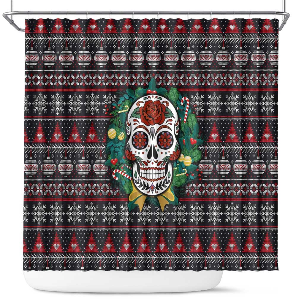 Skull Christmas Shower Curtain Xmas Holiday Patterns - Wonder Print Shop