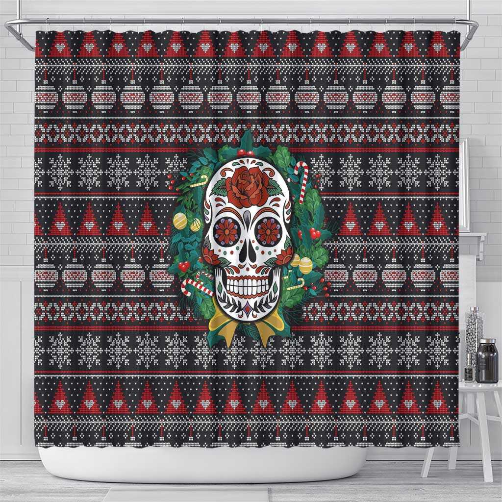 Skull Christmas Shower Curtain Xmas Holiday Patterns - Wonder Print Shop