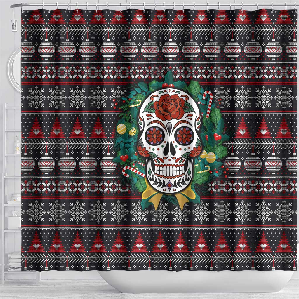 Skull Christmas Shower Curtain Xmas Holiday Patterns - Wonder Print Shop