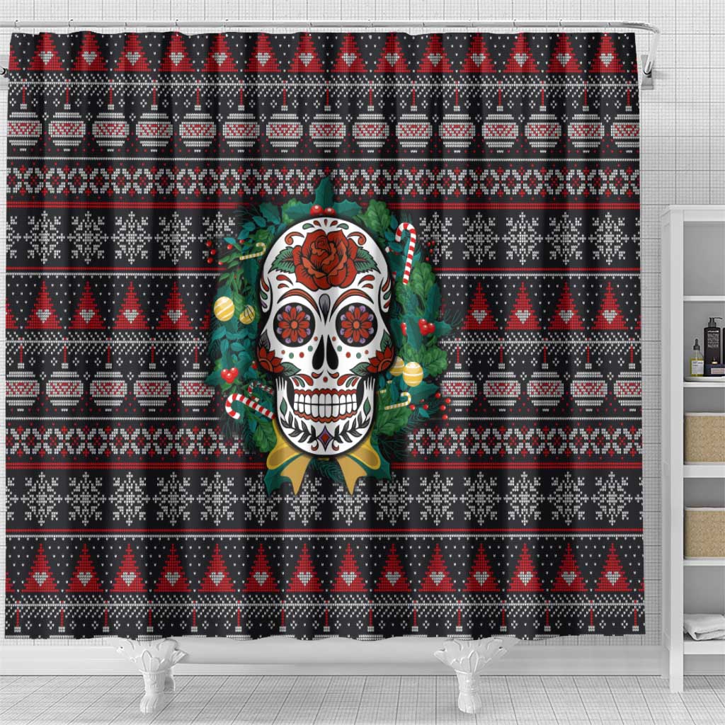Skull Christmas Shower Curtain Xmas Holiday Patterns - Wonder Print Shop