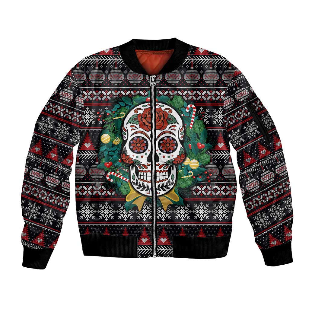 Skull Christmas Sleeve Zip Bomber Jacket Xmas Holiday Patterns - Wonder Print Shop