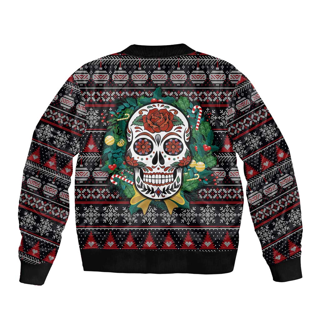 Skull Christmas Sleeve Zip Bomber Jacket Xmas Holiday Patterns - Wonder Print Shop