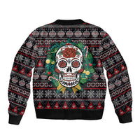 Skull Christmas Sleeve Zip Bomber Jacket Xmas Holiday Patterns - Wonder Print Shop