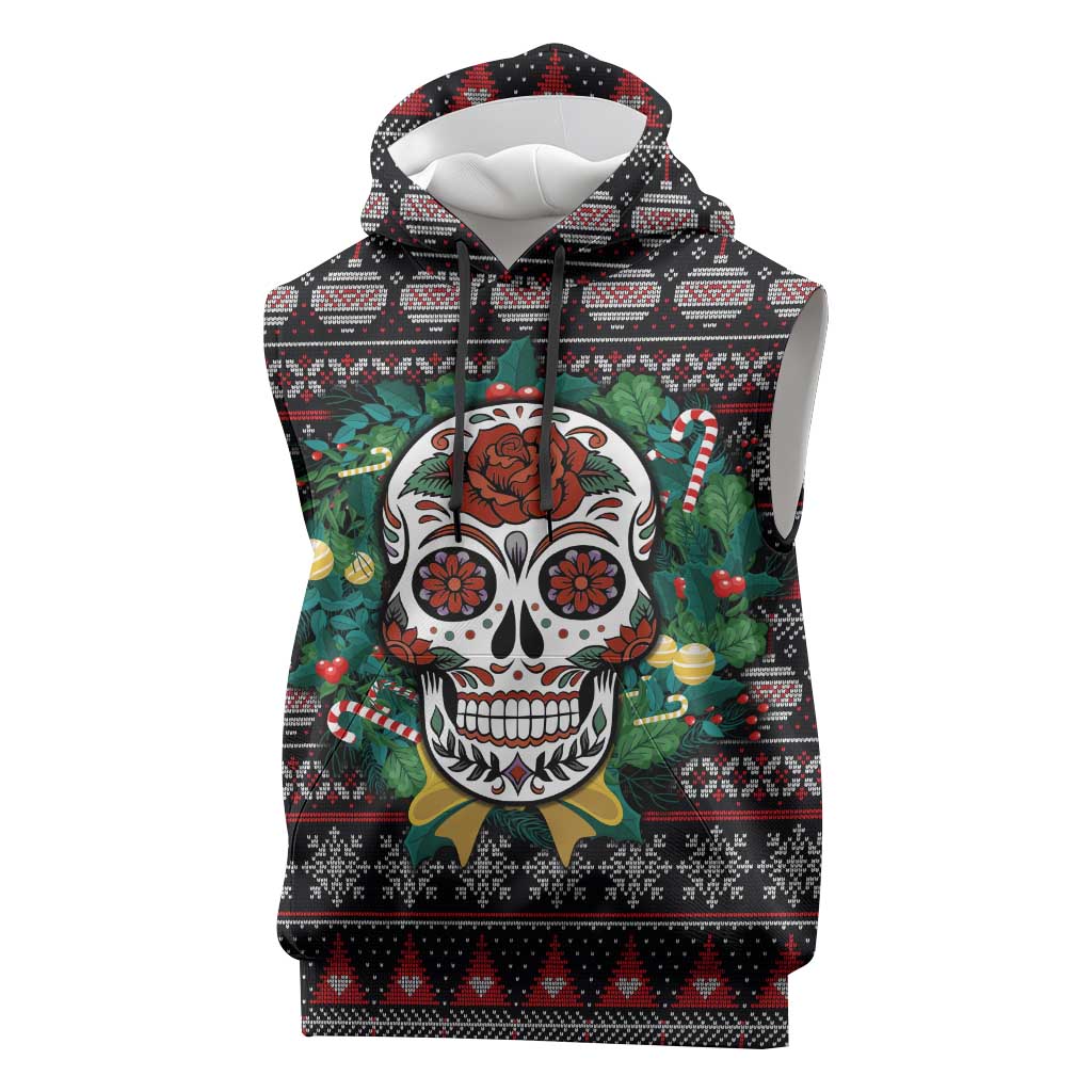 Skull Christmas Sleeveless Hoodie Xmas Holiday Patterns - Wonder Print Shop