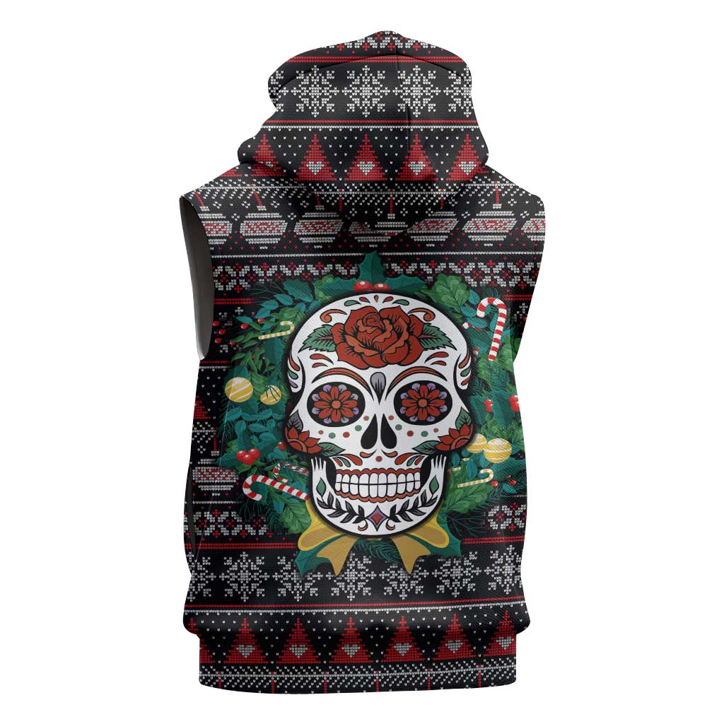 Skull Christmas Sleeveless Hoodie Xmas Holiday Patterns - Wonder Print Shop