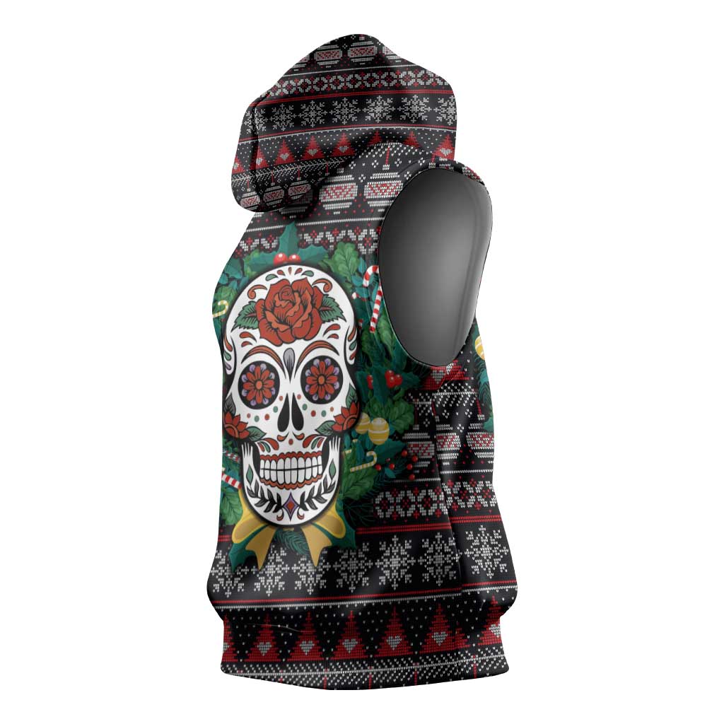 Skull Christmas Sleeveless Hoodie Xmas Holiday Patterns - Wonder Print Shop