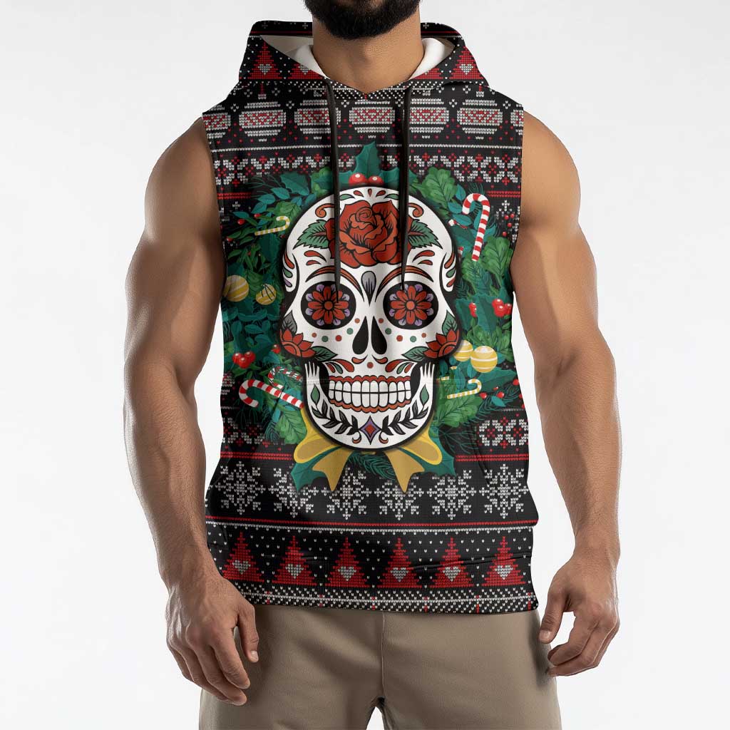 Skull Christmas Sleeveless Hoodie Xmas Holiday Patterns - Wonder Print Shop