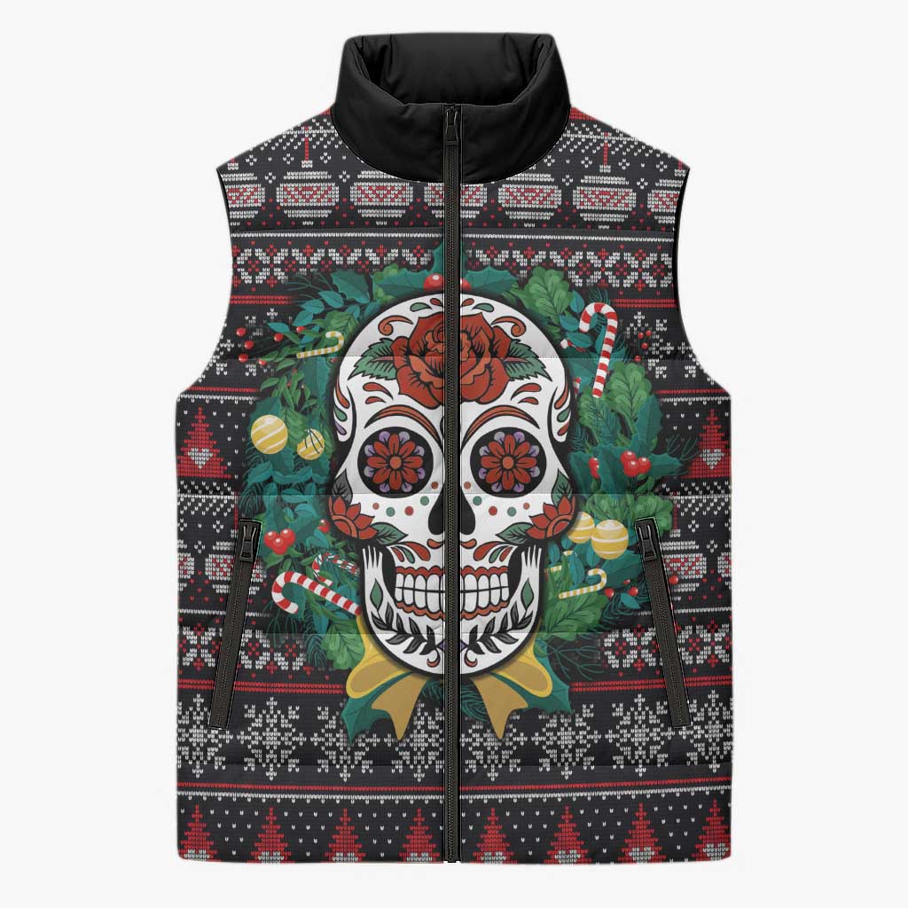 Skull Christmas Sleeveless Puffer Jacket Xmas Holiday Patterns - Wonder Print Shop
