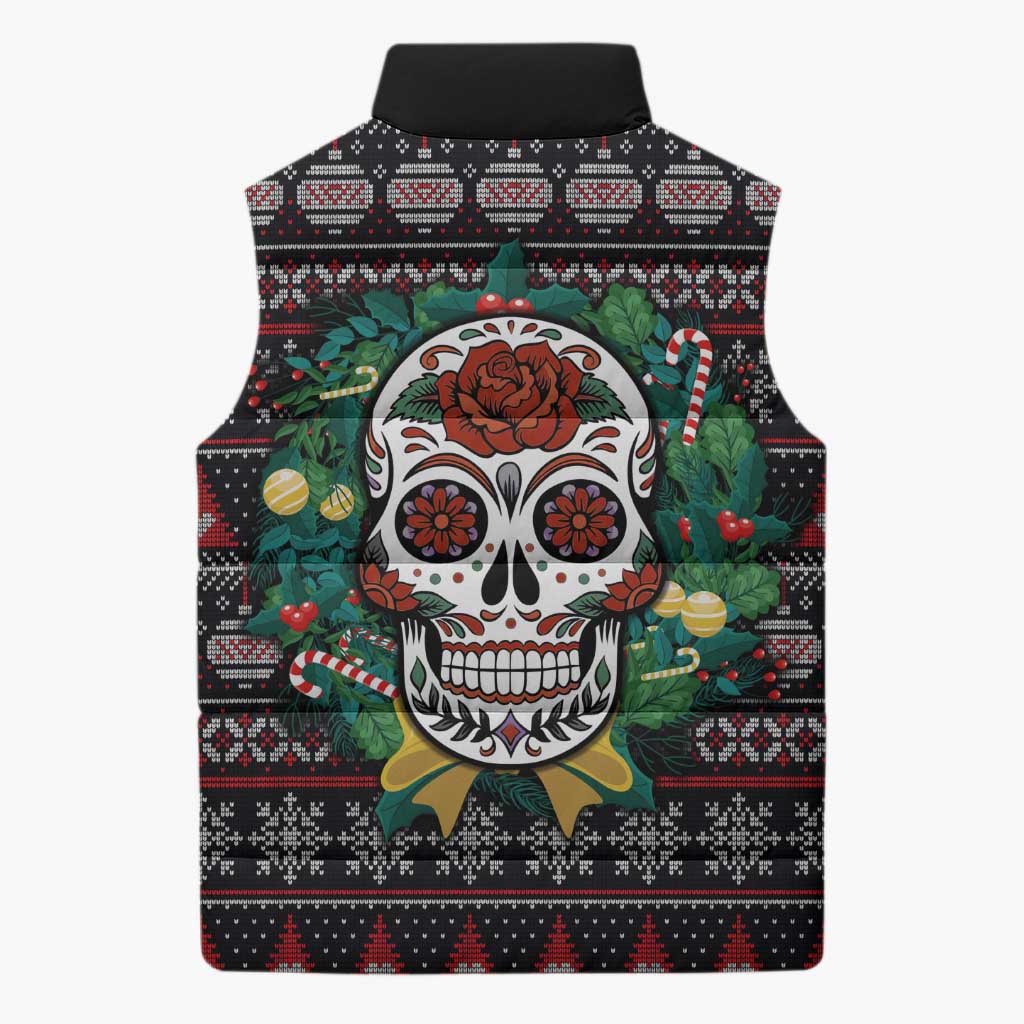 Skull Christmas Sleeveless Puffer Jacket Xmas Holiday Patterns - Wonder Print Shop