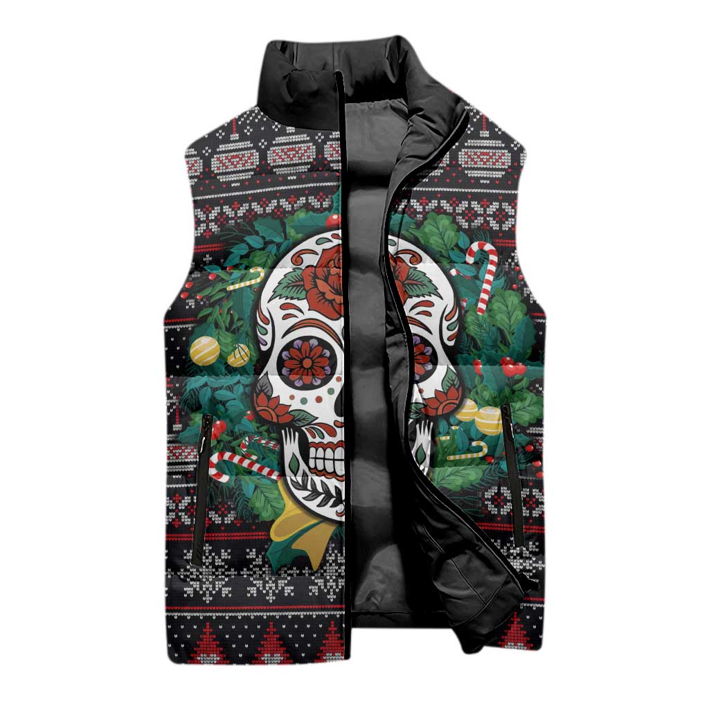 Skull Christmas Sleeveless Puffer Jacket Xmas Holiday Patterns - Wonder Print Shop