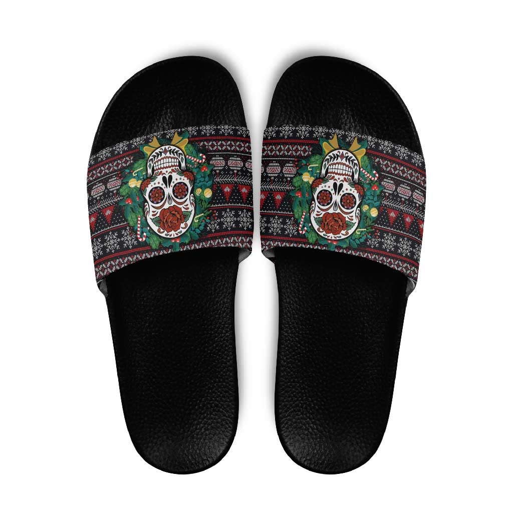 Skull Christmas Slide Sandals Xmas Holiday Patterns - Wonder Print Shop