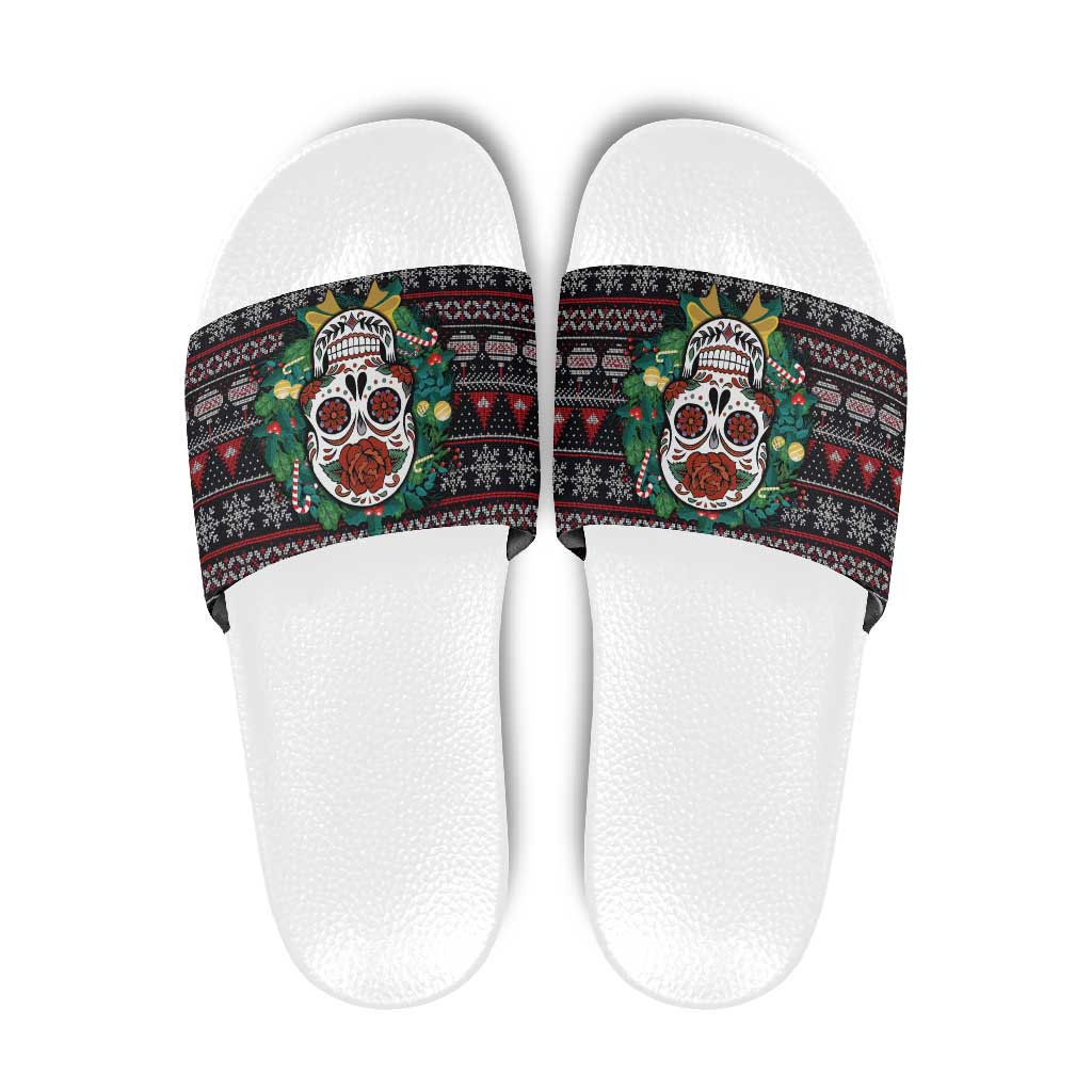 Skull Christmas Slide Sandals Xmas Holiday Patterns - Wonder Print Shop