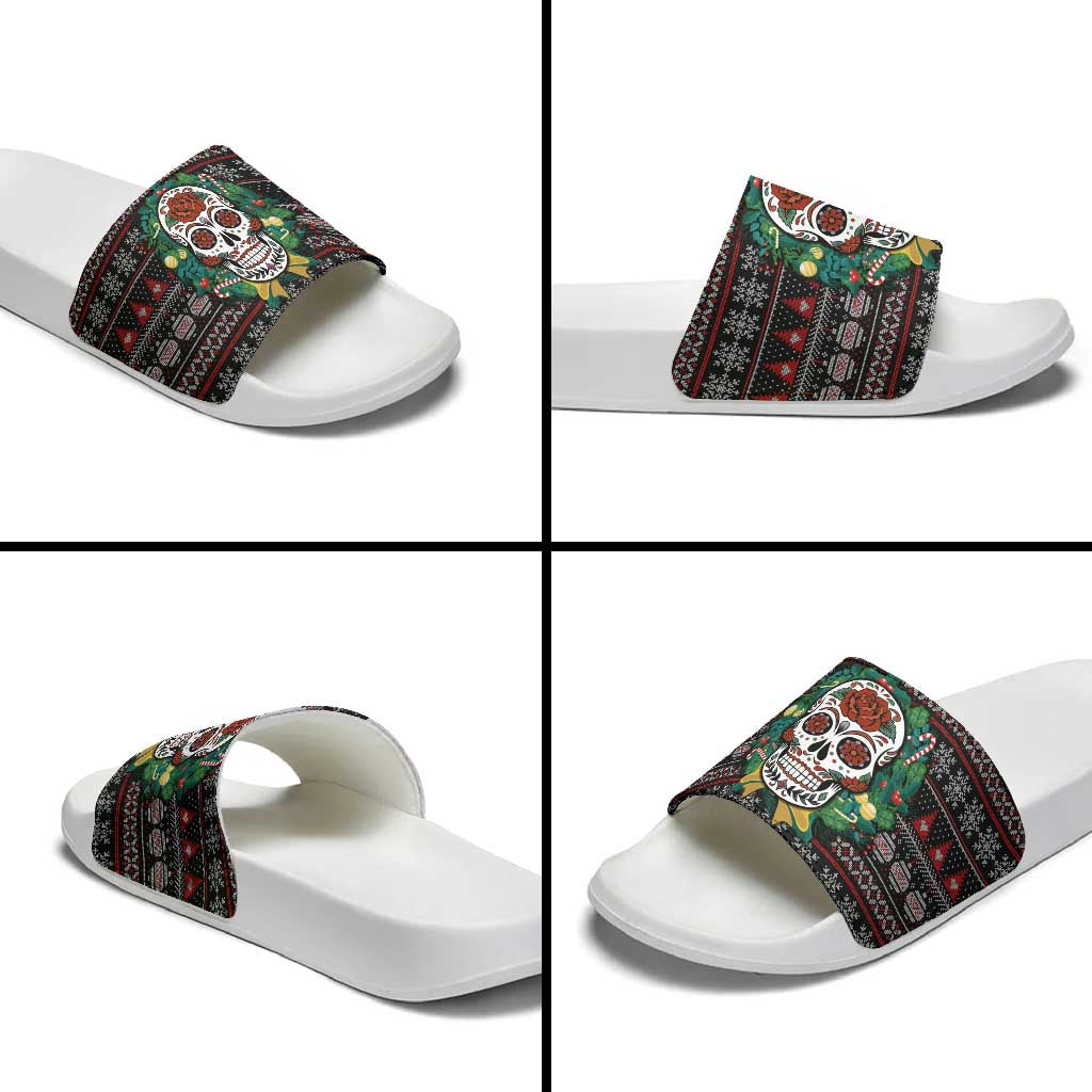 Skull Christmas Slide Sandals Xmas Holiday Patterns - Wonder Print Shop
