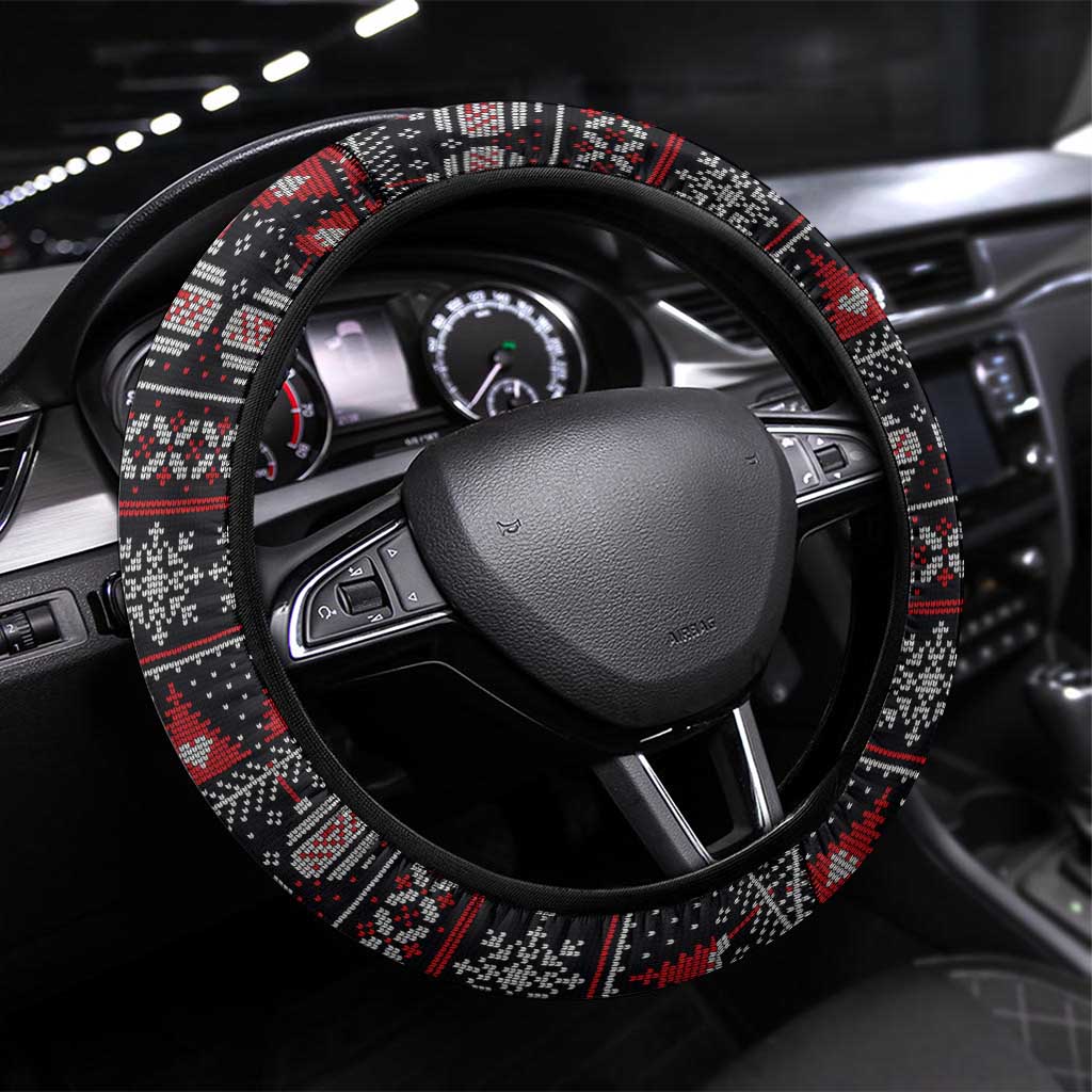 Skull Christmas Steering Wheel Cover Xmas Holiday Patterns - Wonder Print Shop