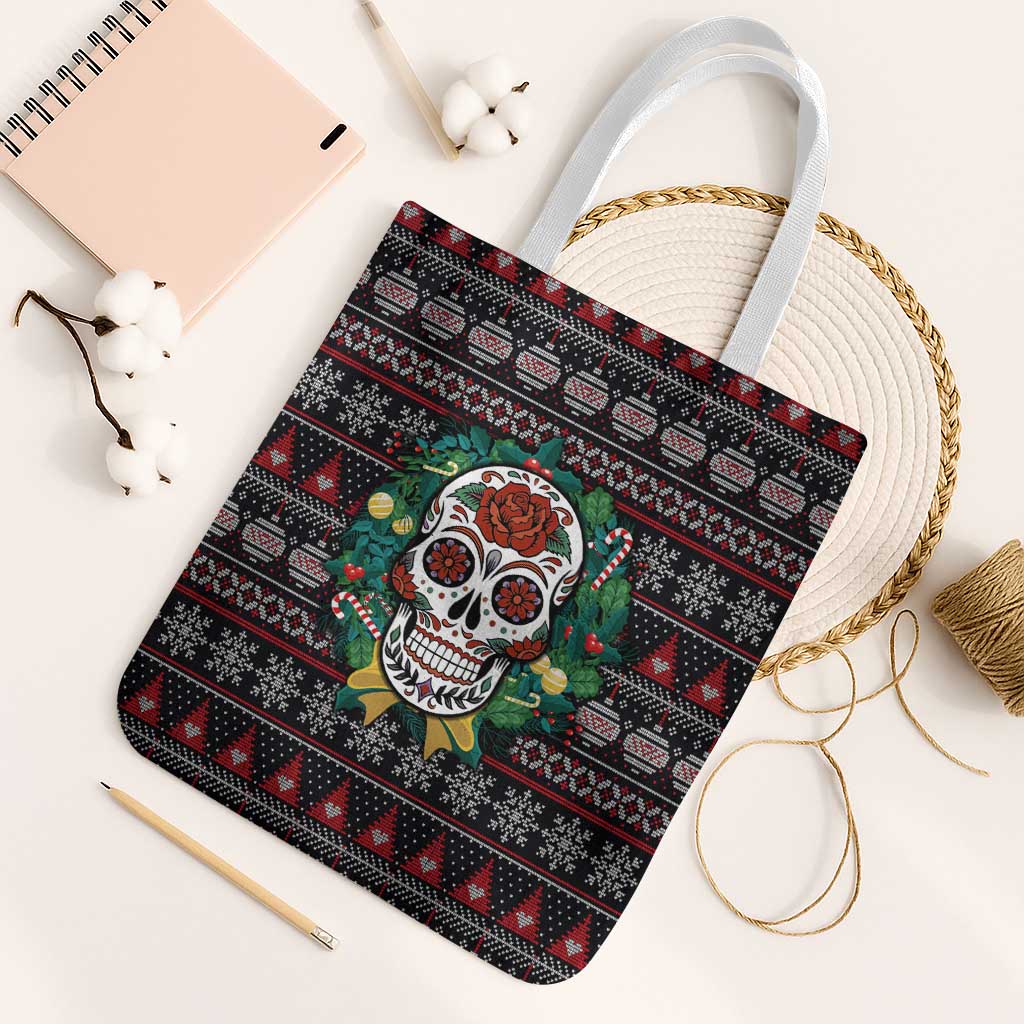 Skull Christmas Tote Bag Xmas Holiday Patterns - Wonder Print Shop