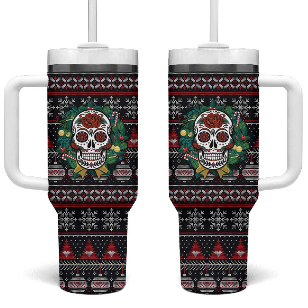 Skull Christmas Tumbler With Handle Xmas Holiday Patterns - Wonder Print Shop