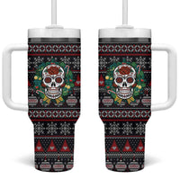 Skull Christmas Tumbler With Handle Xmas Holiday Patterns - Wonder Print Shop