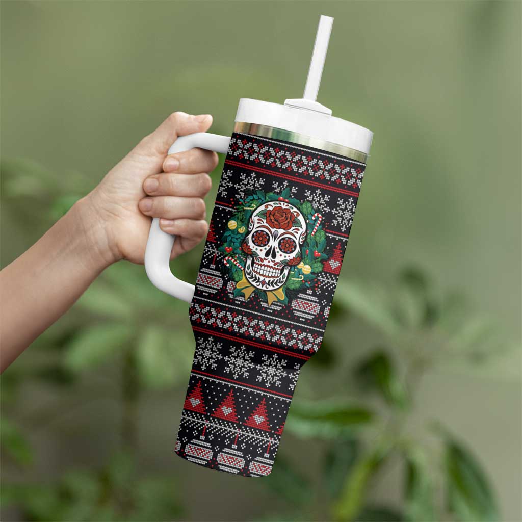 Skull Christmas Tumbler With Handle Xmas Holiday Patterns - Wonder Print Shop