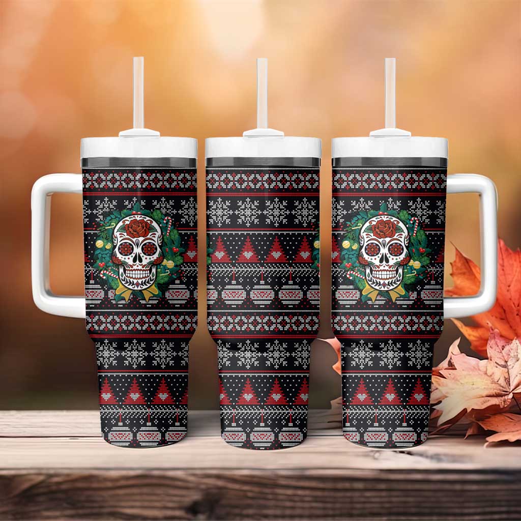 Skull Christmas Tumbler With Handle Xmas Holiday Patterns - Wonder Print Shop