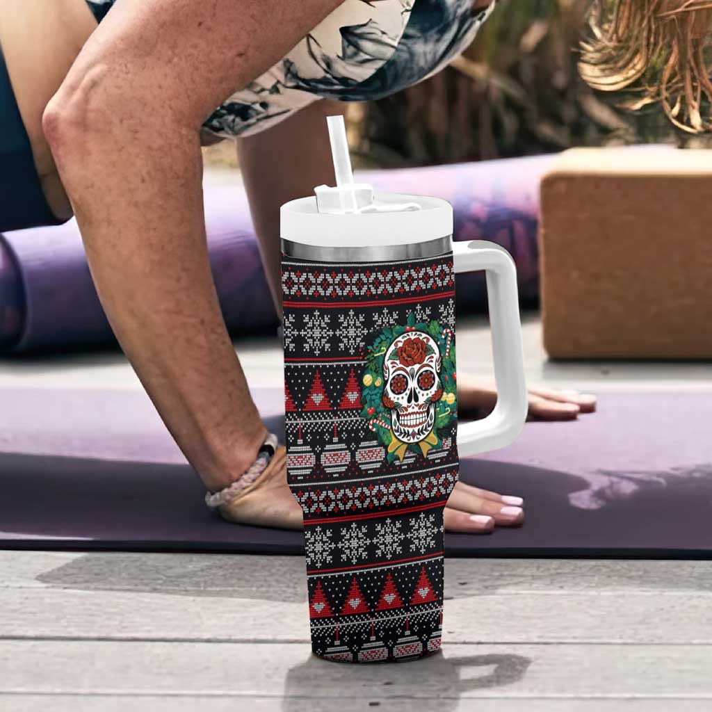 Skull Christmas Tumbler With Handle Xmas Holiday Patterns - Wonder Print Shop