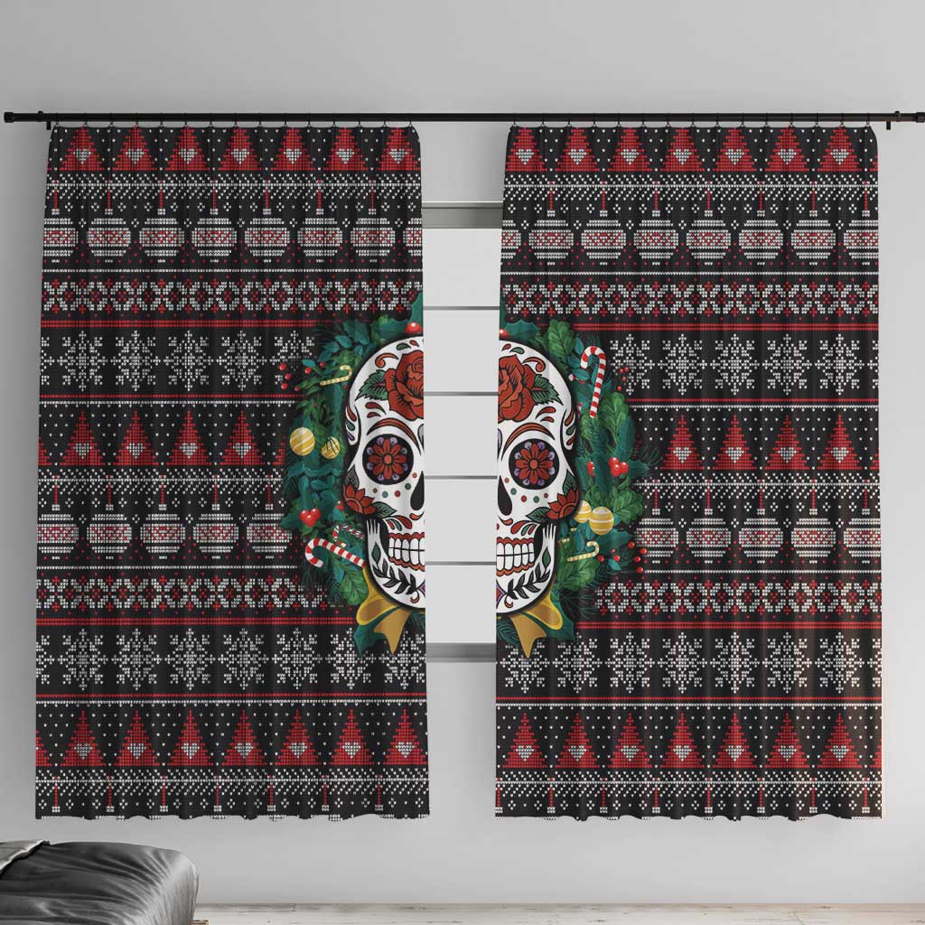 Skull Christmas Window Curtain Xmas Holiday Patterns - Wonder Print Shop