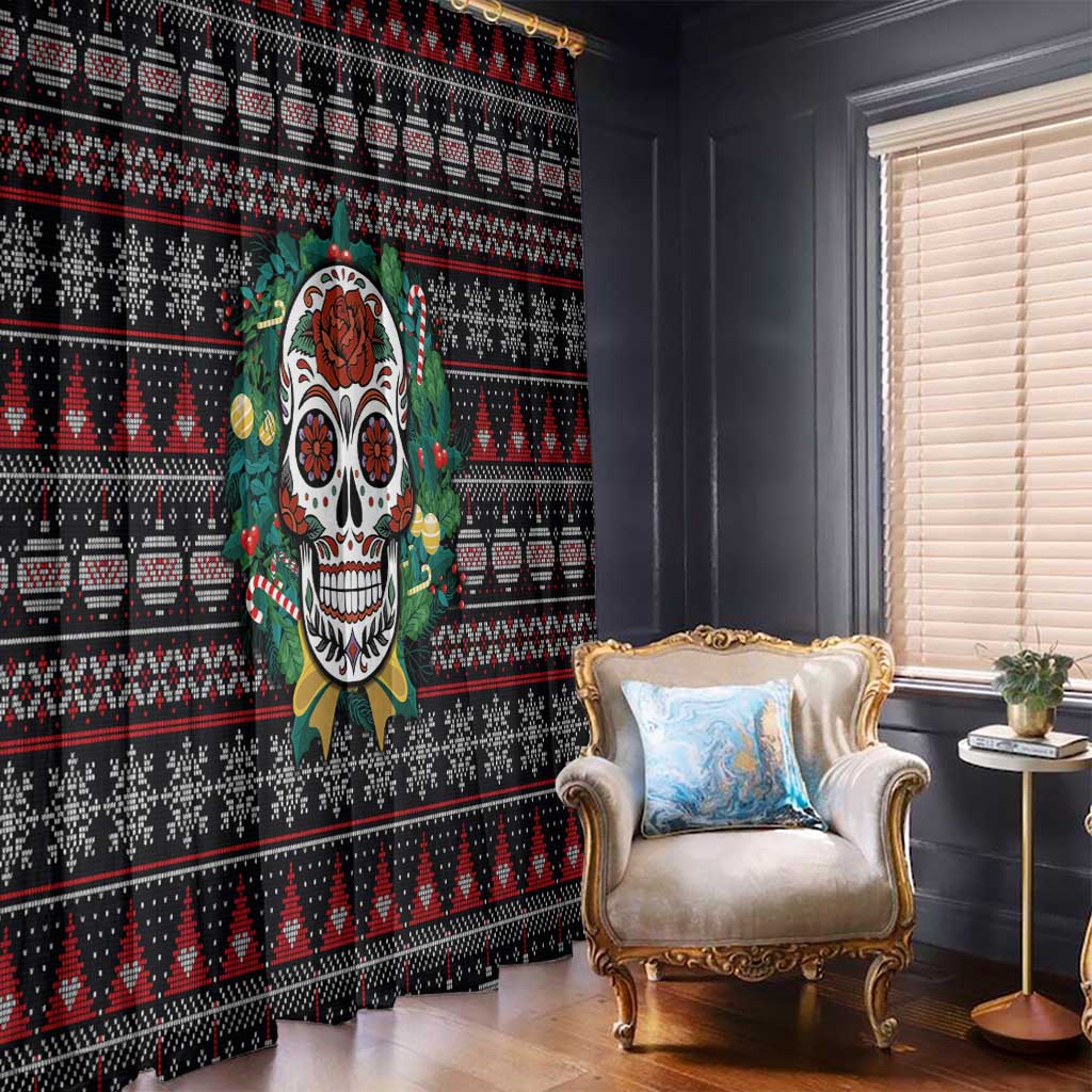 Skull Christmas Window Curtain Xmas Holiday Patterns - Wonder Print Shop