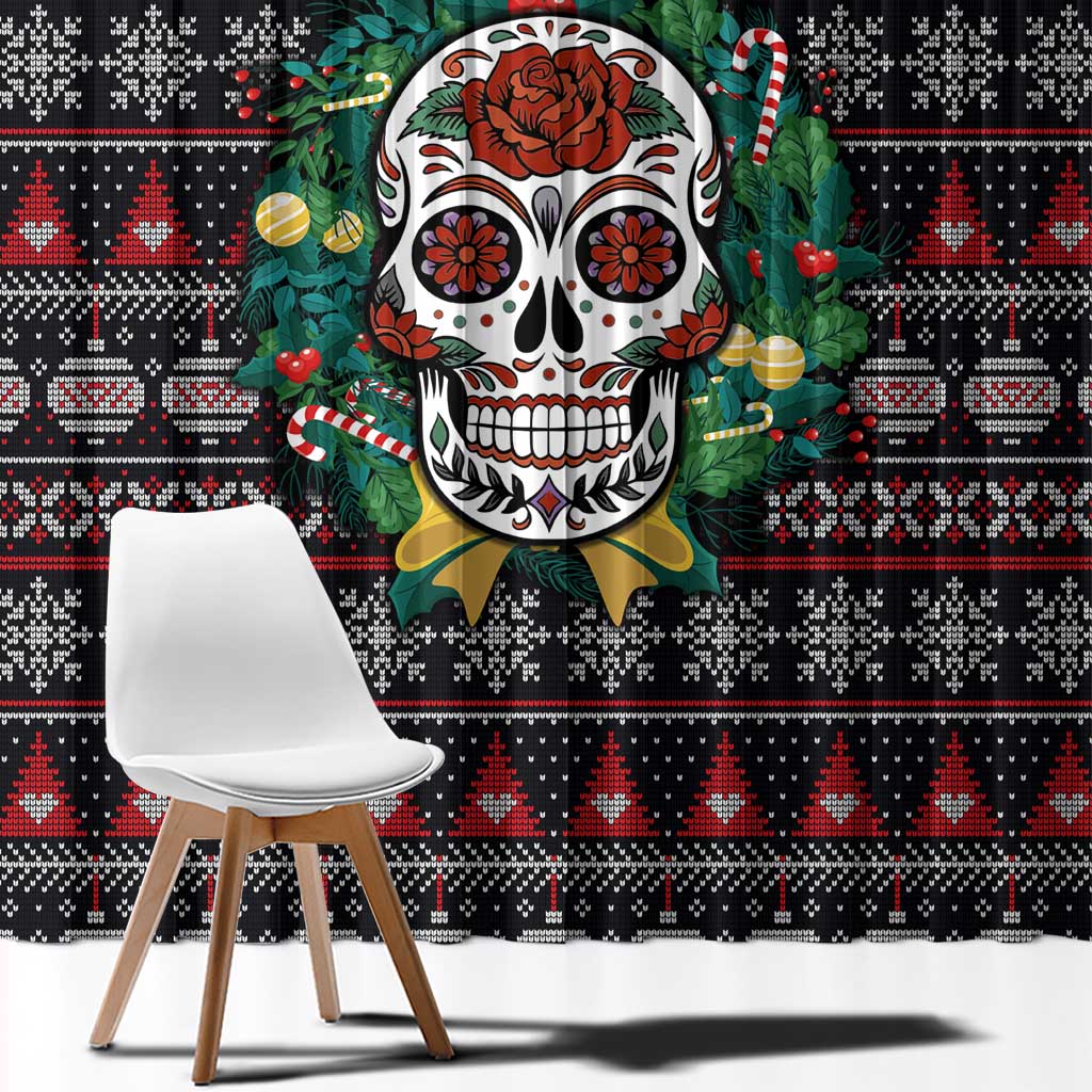 Skull Christmas Window Curtain Xmas Holiday Patterns - Wonder Print Shop