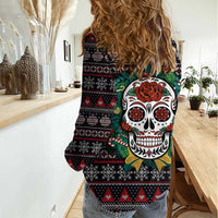 Skull Christmas Women Casual Shirt Xmas Holiday Patterns - Wonder Print Shop