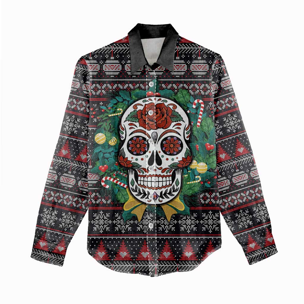 Skull Christmas Women Casual Shirt Xmas Holiday Patterns - Wonder Print Shop