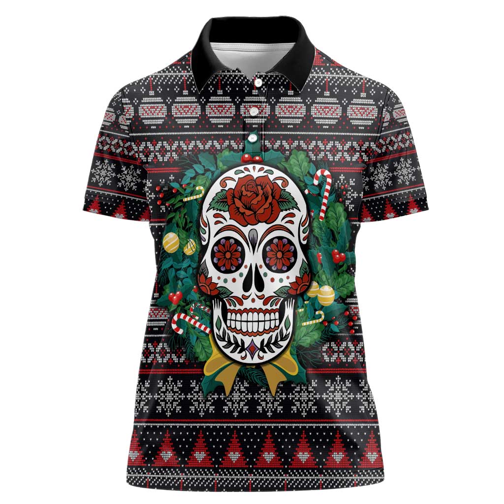 Skull Christmas Women Polo Shirt Xmas Holiday Patterns - Wonder Print Shop