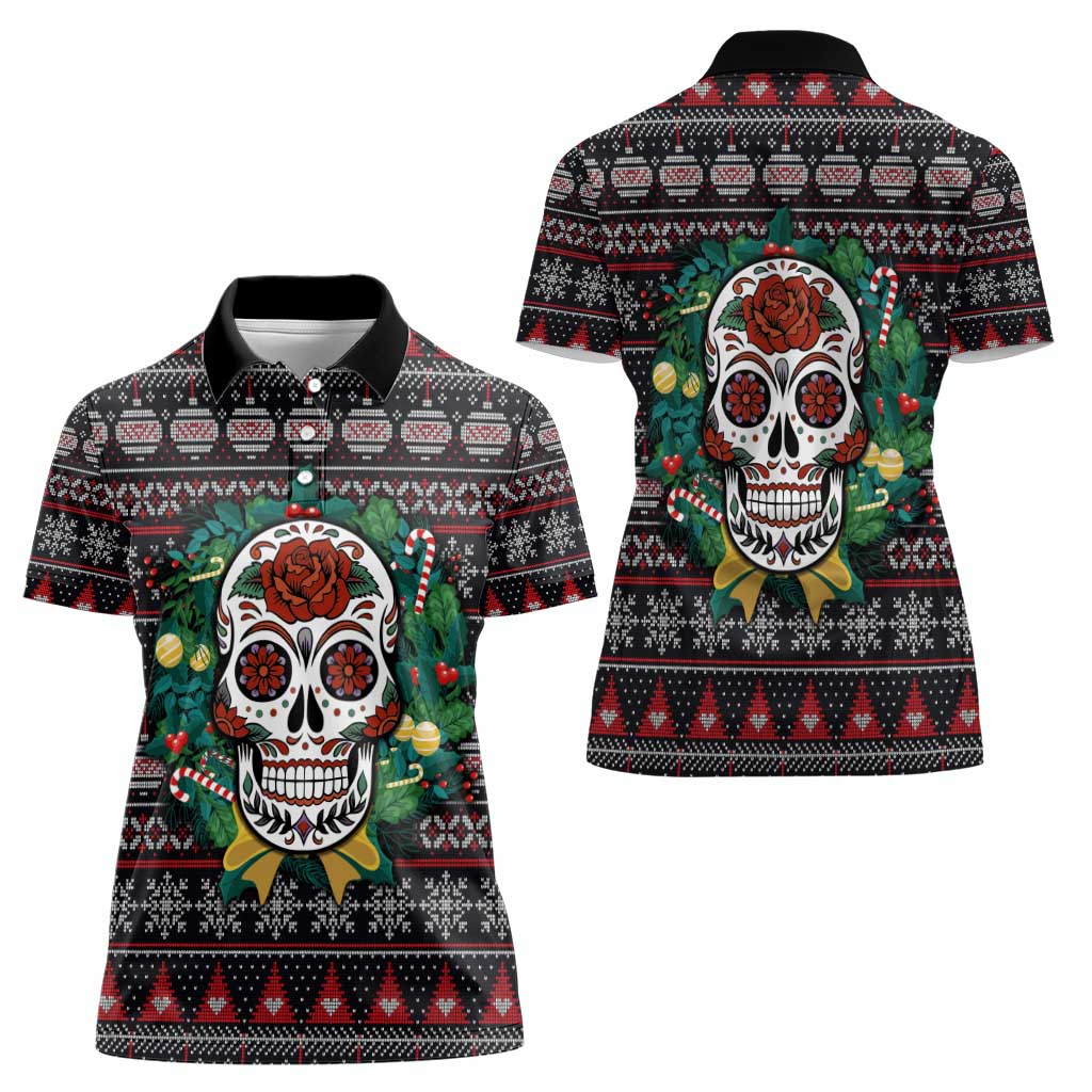 Skull Christmas Women Polo Shirt Xmas Holiday Patterns - Wonder Print Shop
