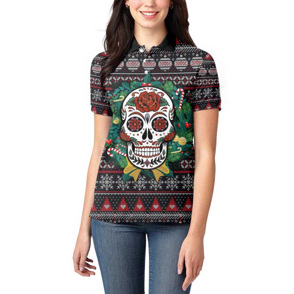 Skull Christmas Women Polo Shirt Xmas Holiday Patterns - Wonder Print Shop