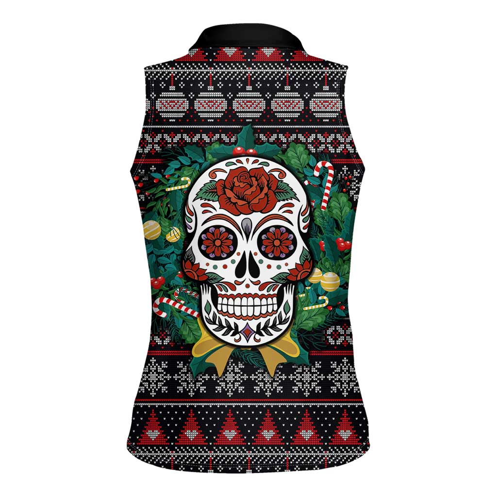 Skull Christmas Women Sleeveless Polo Shirt Xmas Holiday Patterns - Wonder Print Shop