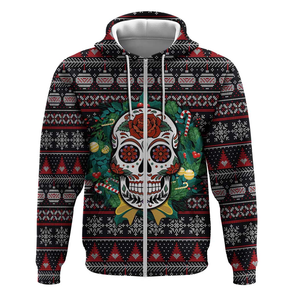 Skull Christmas Zip Hoodie Xmas Holiday Patterns - Wonder Print Shop
