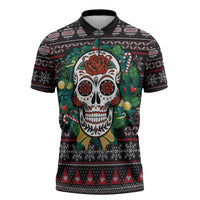 Skull Christmas Zipper Polo Shirt Xmas Holiday Patterns - Wonder Print Shop