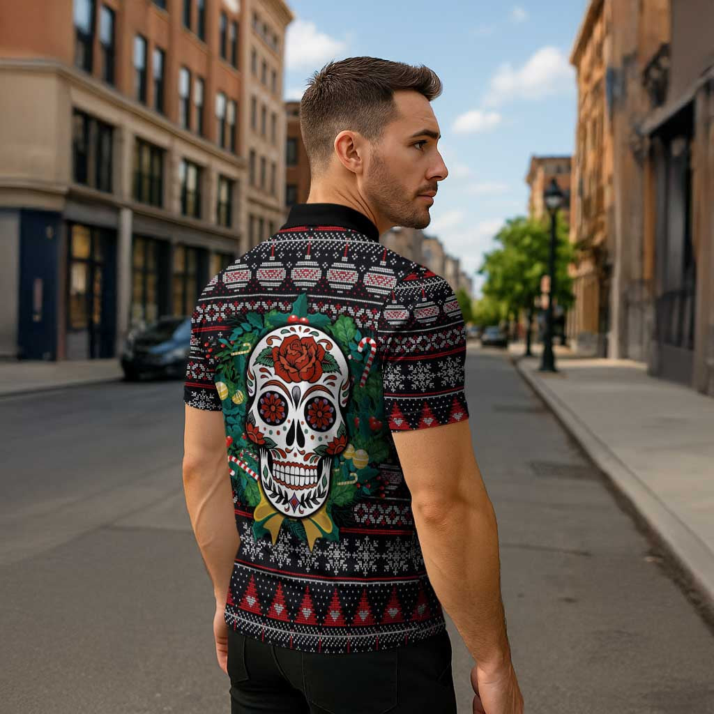 Skull Christmas Zipper Polo Shirt Xmas Holiday Patterns - Wonder Print Shop
