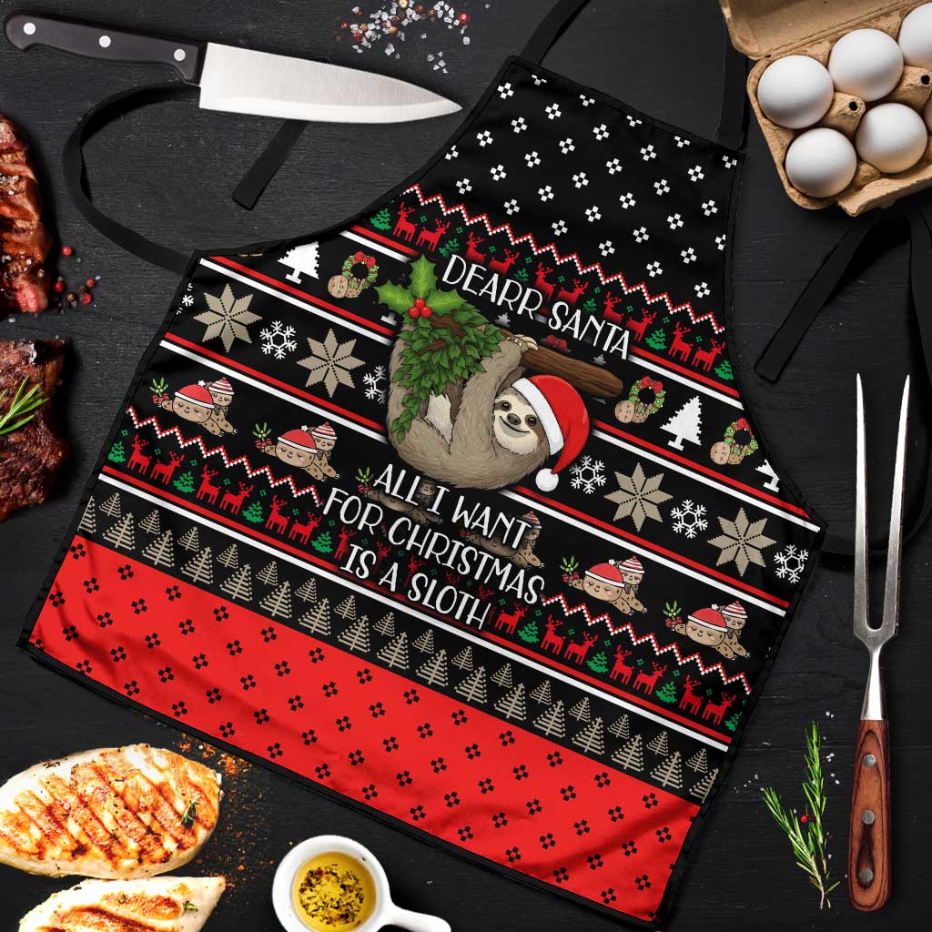 Sloth All I Want For Christmas Apron Xmas Holiday Patterns - Wonder Print Shop
